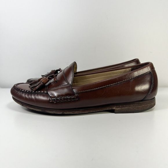 Cole Haan Mens Mahogany Brown Leather Slip-On Pinch Tassel Loafer Size 8 D - Picture 1 of 10